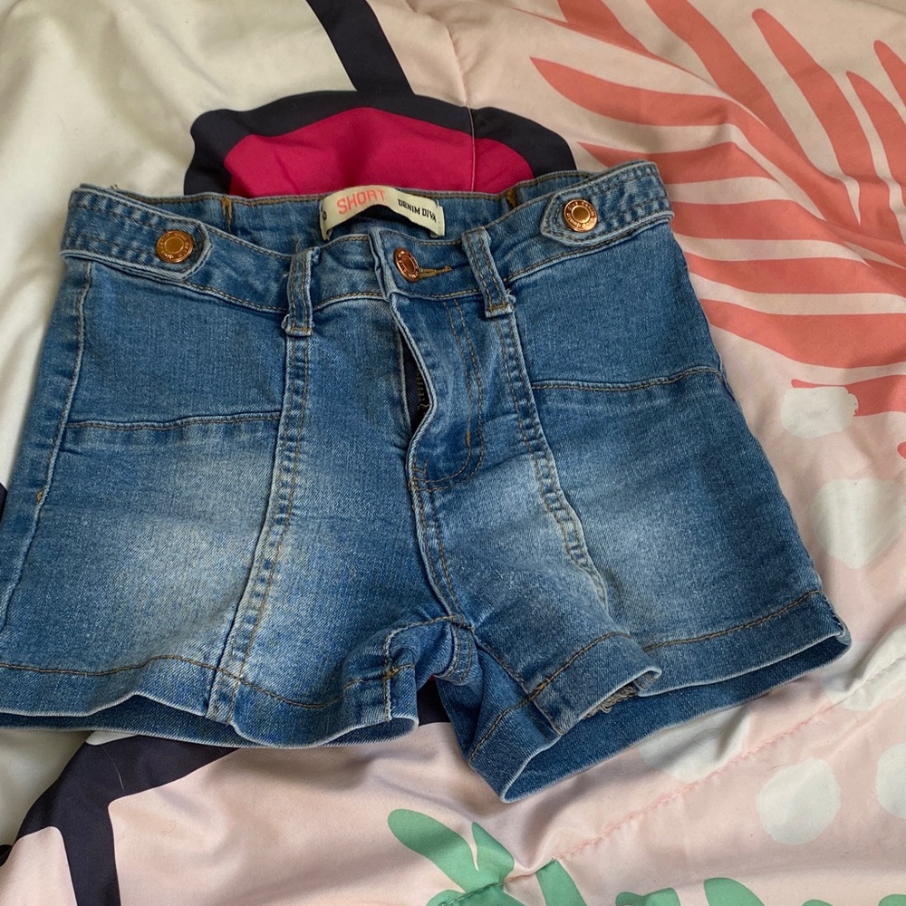 Blue Denim Shorts with Gold Buttons